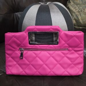 Quilted Pink Clutch with Handle
